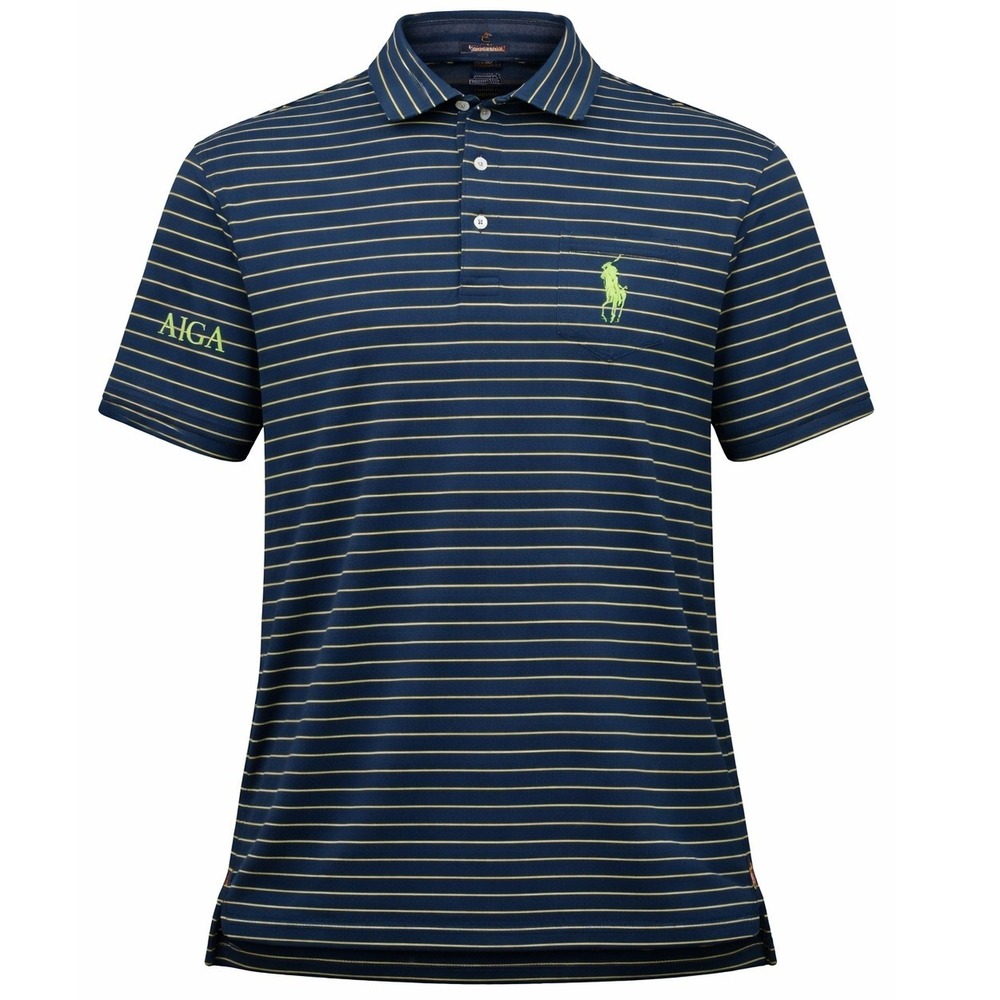 Polo Golf Ralph Lauren Mens Large Navy Lime Vintage Lisle AJGA Polo Shirt